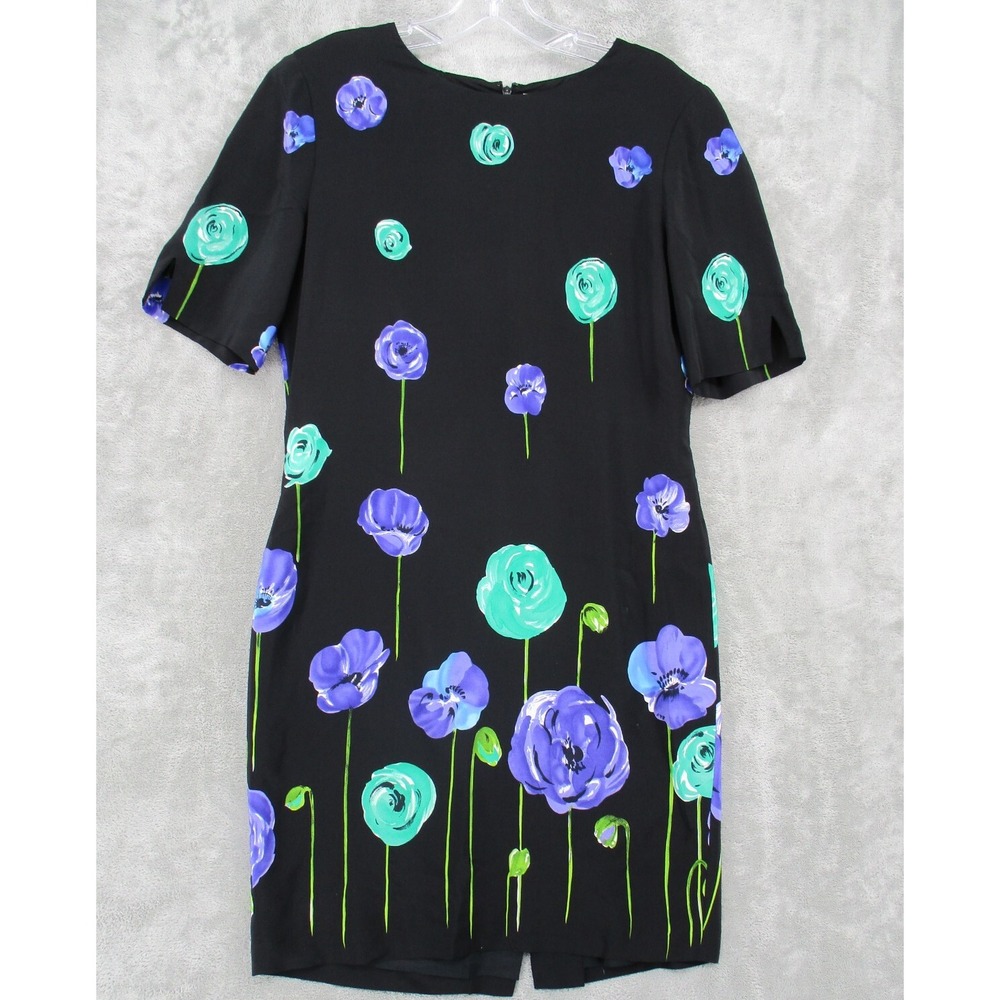 Vintage Liz Claiborne Dress Womens Size 10 Silk Floral Sheath Office Career Zip